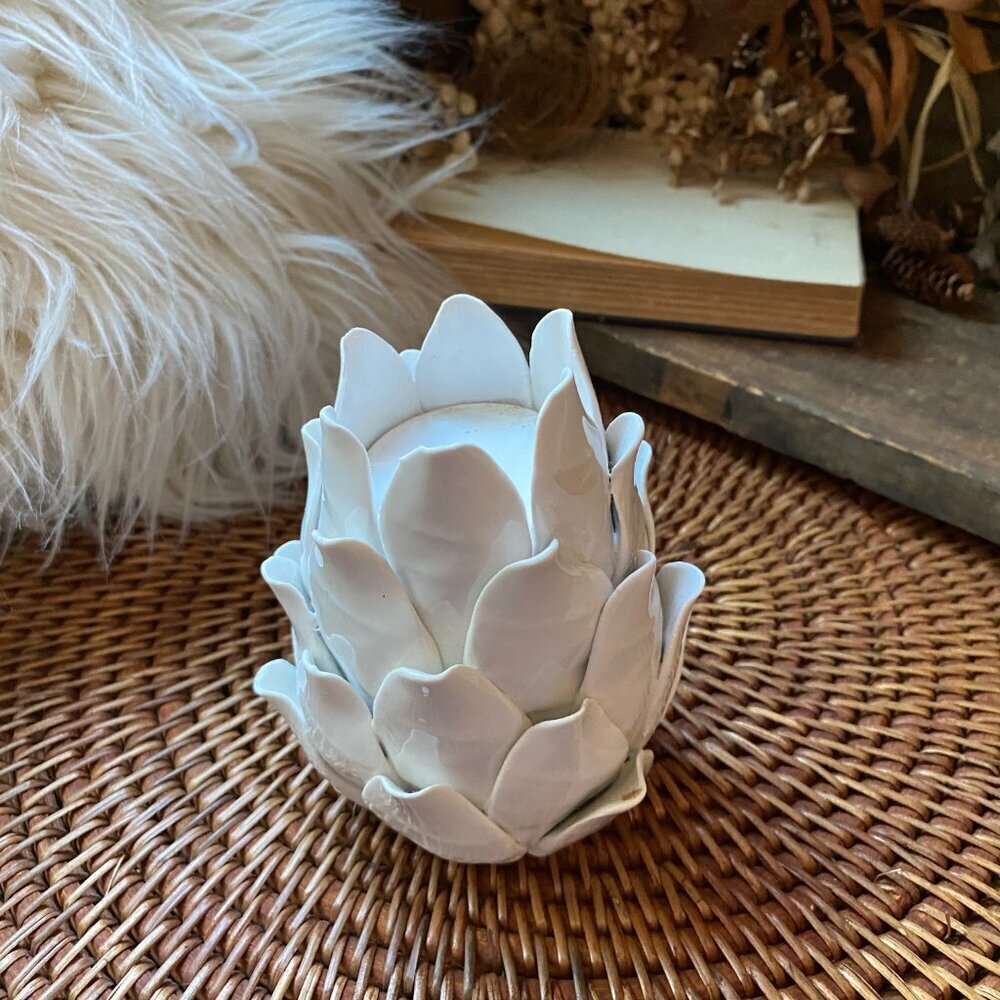 Two's Company - White Single Porcelain Artichoke Tealight Holder - Picture 4 of 9